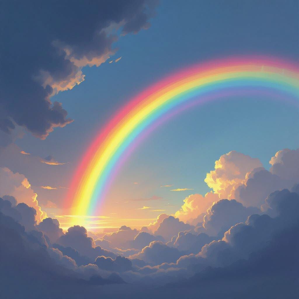 Vibrant Rainbow Arches Across Storm-Cleared Sky