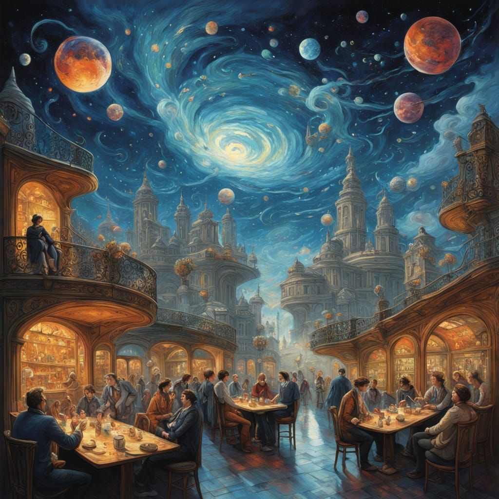 Cosmic Cafe on Floating Island with Nebula Drinks