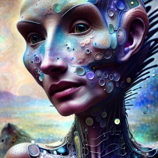 Quartz Crystal Humanoid: Hyperrealistic Mixed Media Art