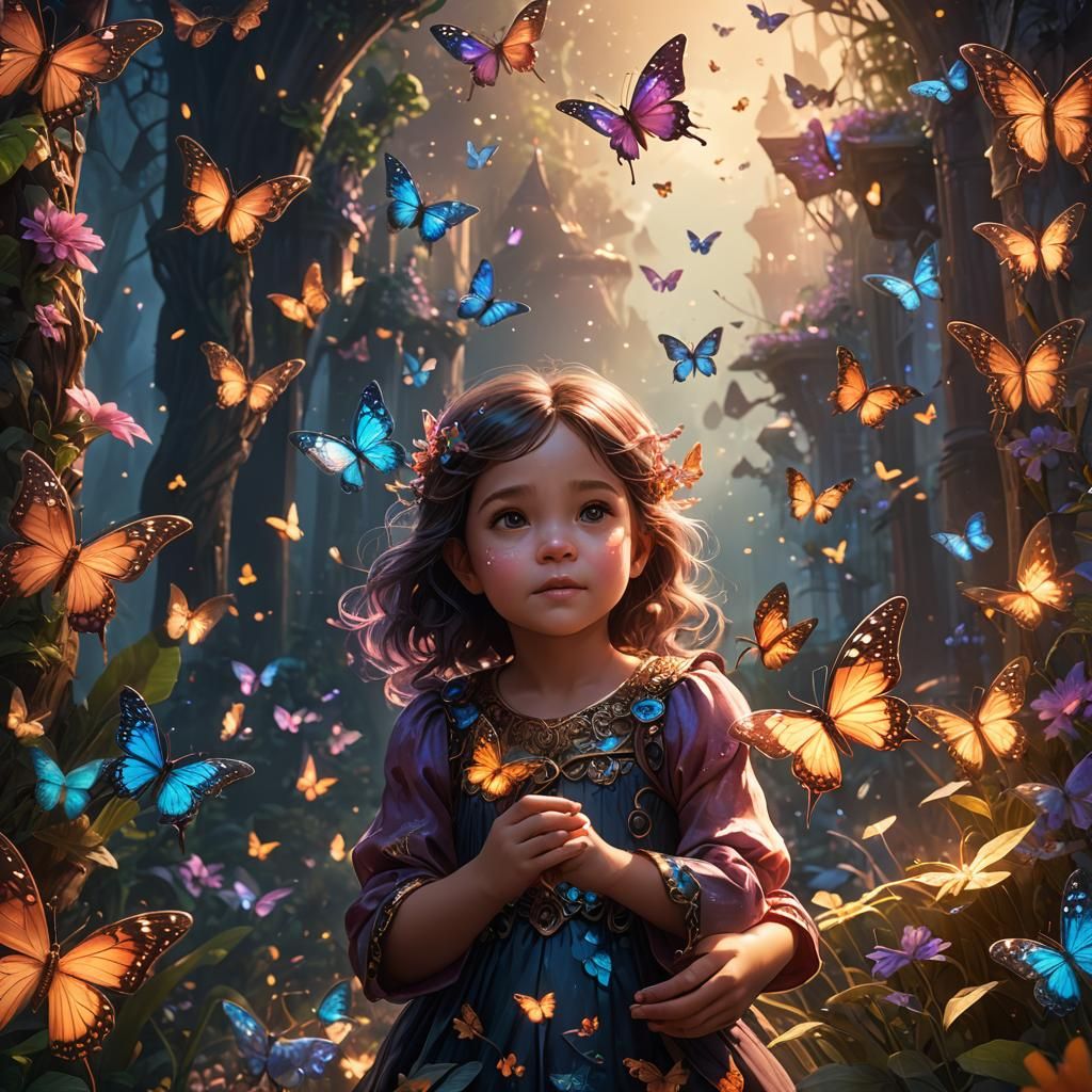 Magical Butterflies with Mother and Baby: Fantasy Art