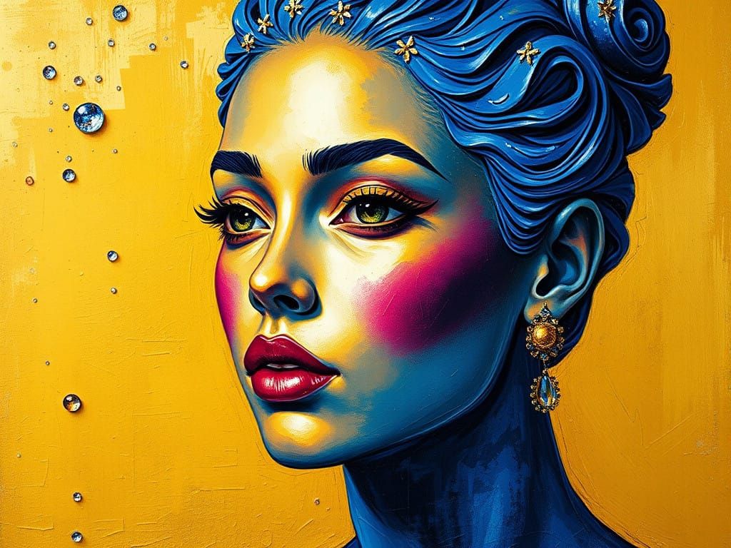 Ultraminimalistic Fresh Brass and Ultramarine Pointillist Ar...