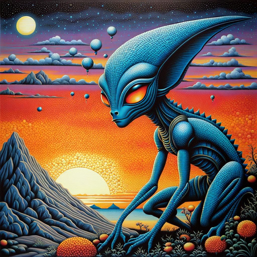 Alien Sunset: Stippling Mosaic Pop Surrealism