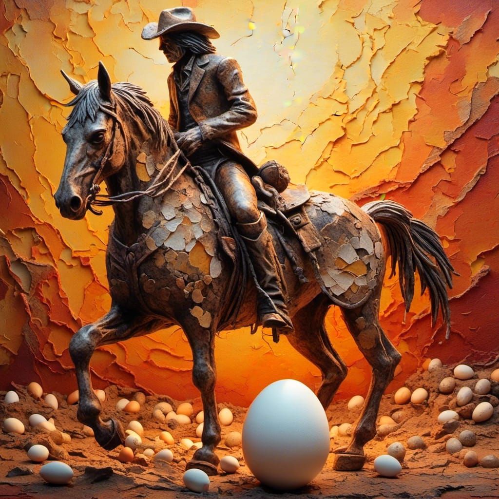 Cowboy Egg Rides Horse in Vivid Folk Art