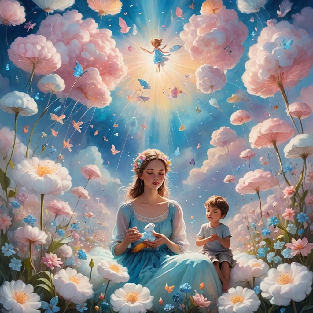 Dreamy Digital Painting of Mother and Child