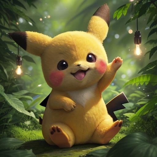 Realistic Pikachu in Forest: Wildlife Illustration