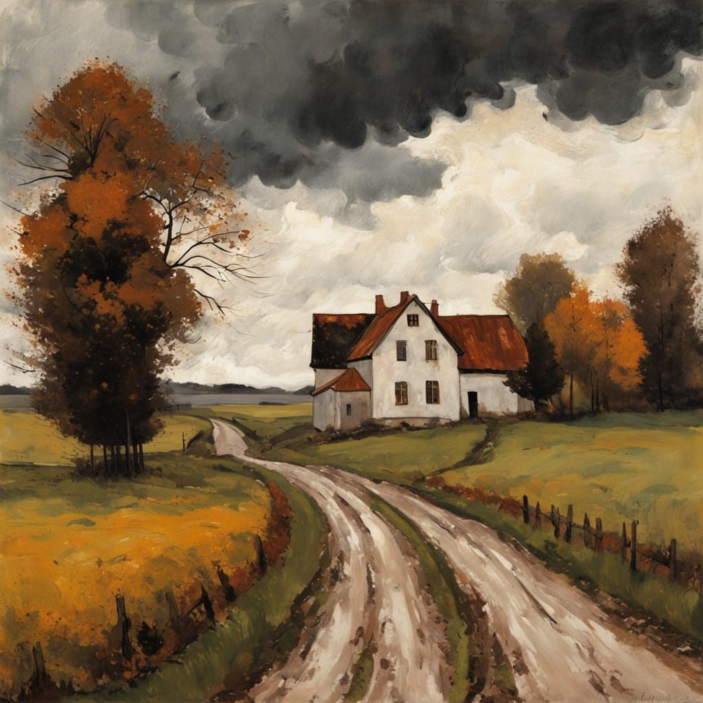 Grunge Autumn Landscape in Expressionist Style