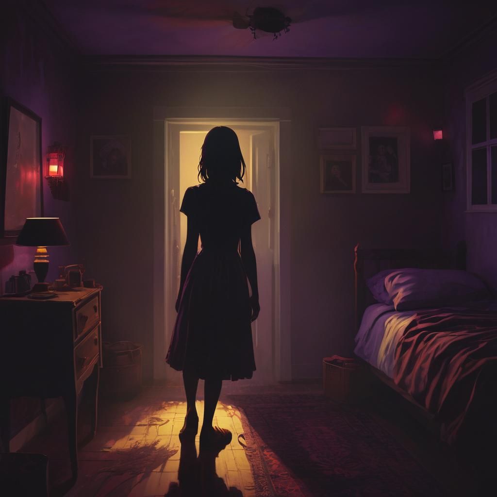 Eerie Bedroom Encounter in Dark Fantasy Art