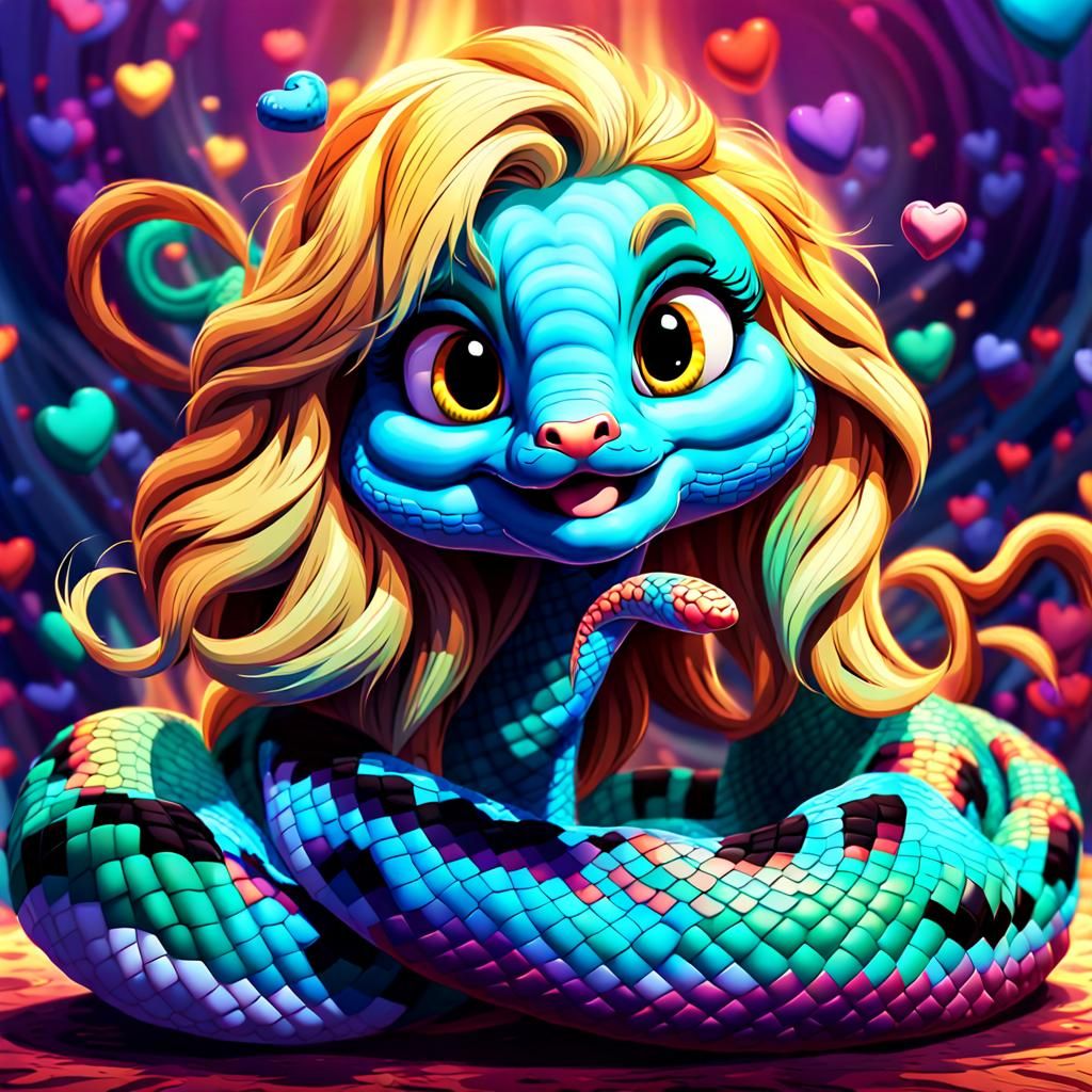 Fluffy Snake Character in 3D Animation Style