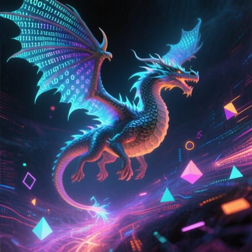 Majestic Digital Dragon of Hexadecimal Code and Binary Energ...