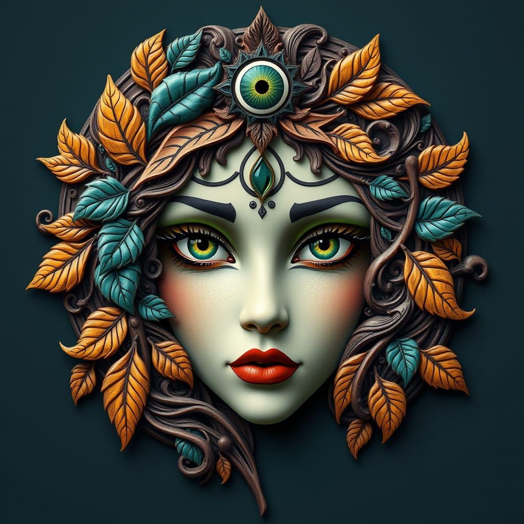 Surreal Art Nouveau Goddess with Mystical Nature Spirit