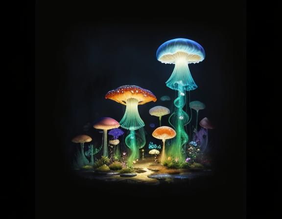 Jellyfish in Toadstool Forest: Beatrix Potter Style