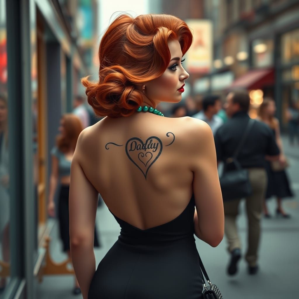 Retro Pin-Up with Heart Tattoo in Airbrush Style