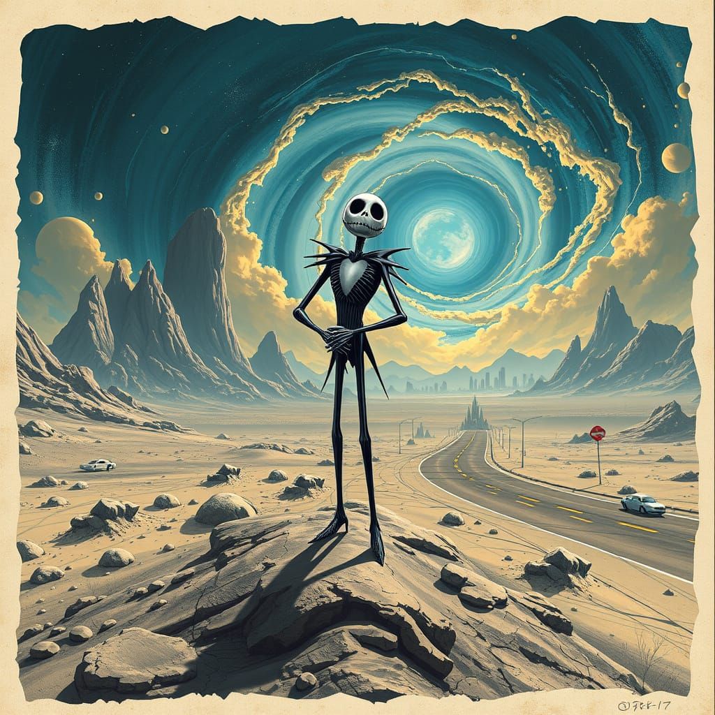 Futuristic Automaton in Melancholic Landscape with Distresse...