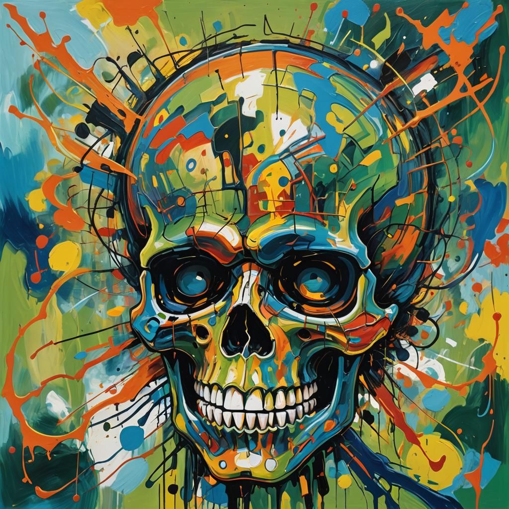 Expressive Abstract Skull Painting in Psychedelic Art Style
