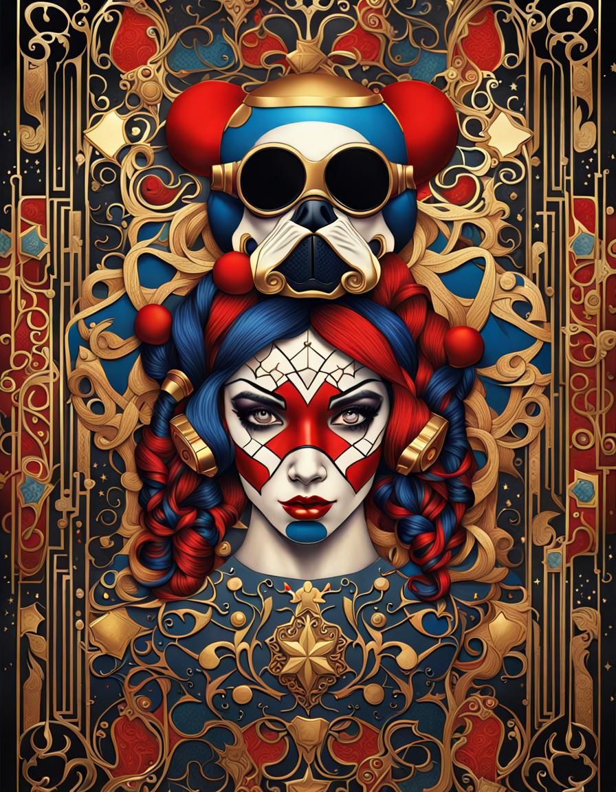 Harley Quinn in Klimt-Inspired Art Nouveau Style
