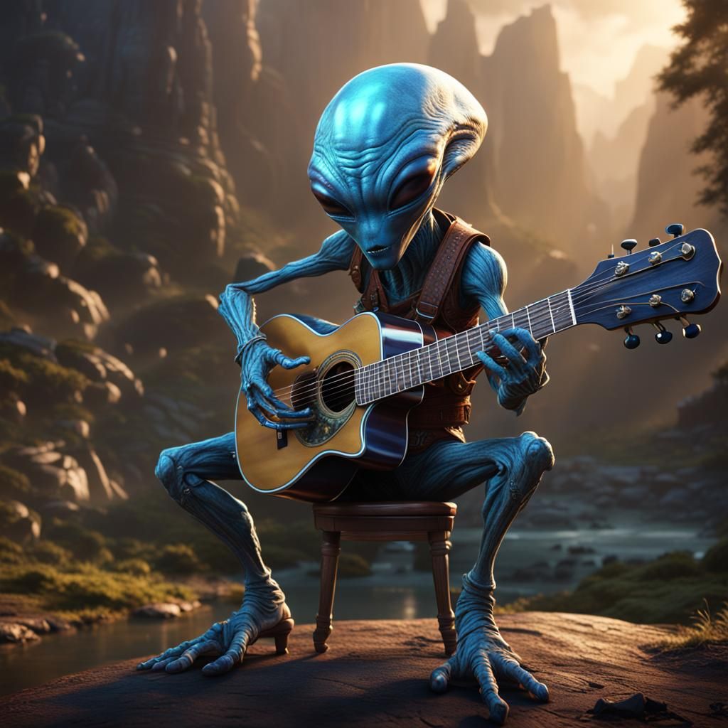 Alien Plays Guitar: Detailed Matte Painting