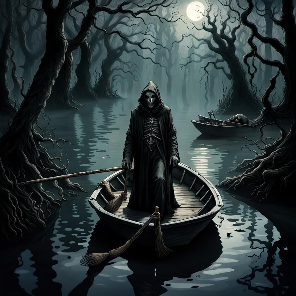 Grim Reaper's Gothic Journey on Dark Waters