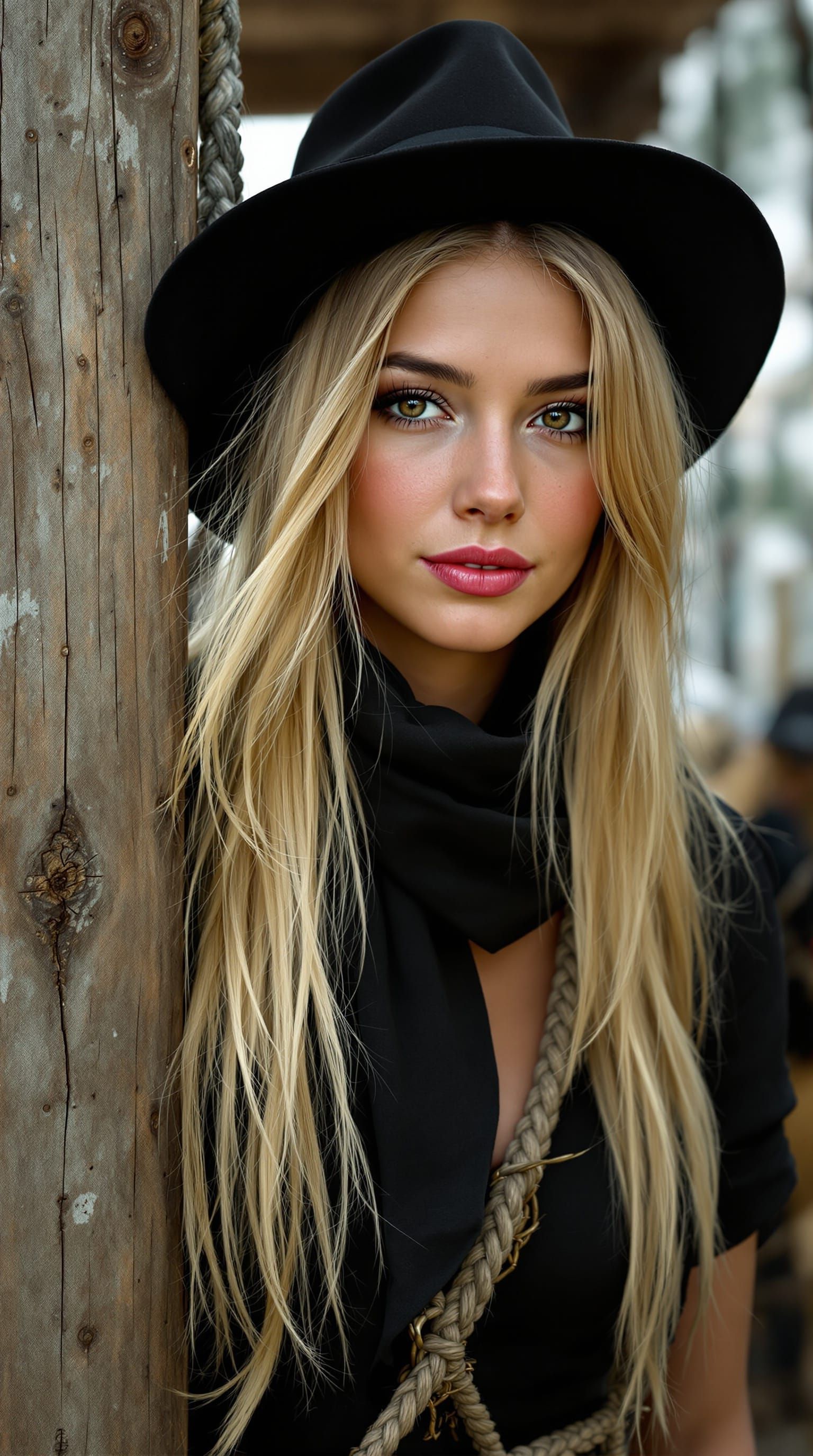 Hyperrealistic Blonde Woman as Scarecrow in Vibrant Colors