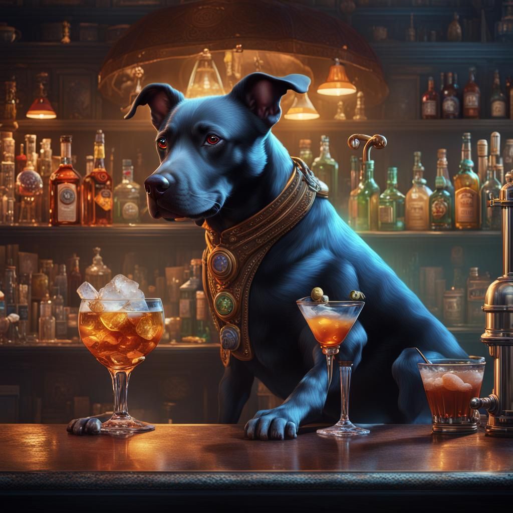 Dog Bartender in Detailed Fantasy Art