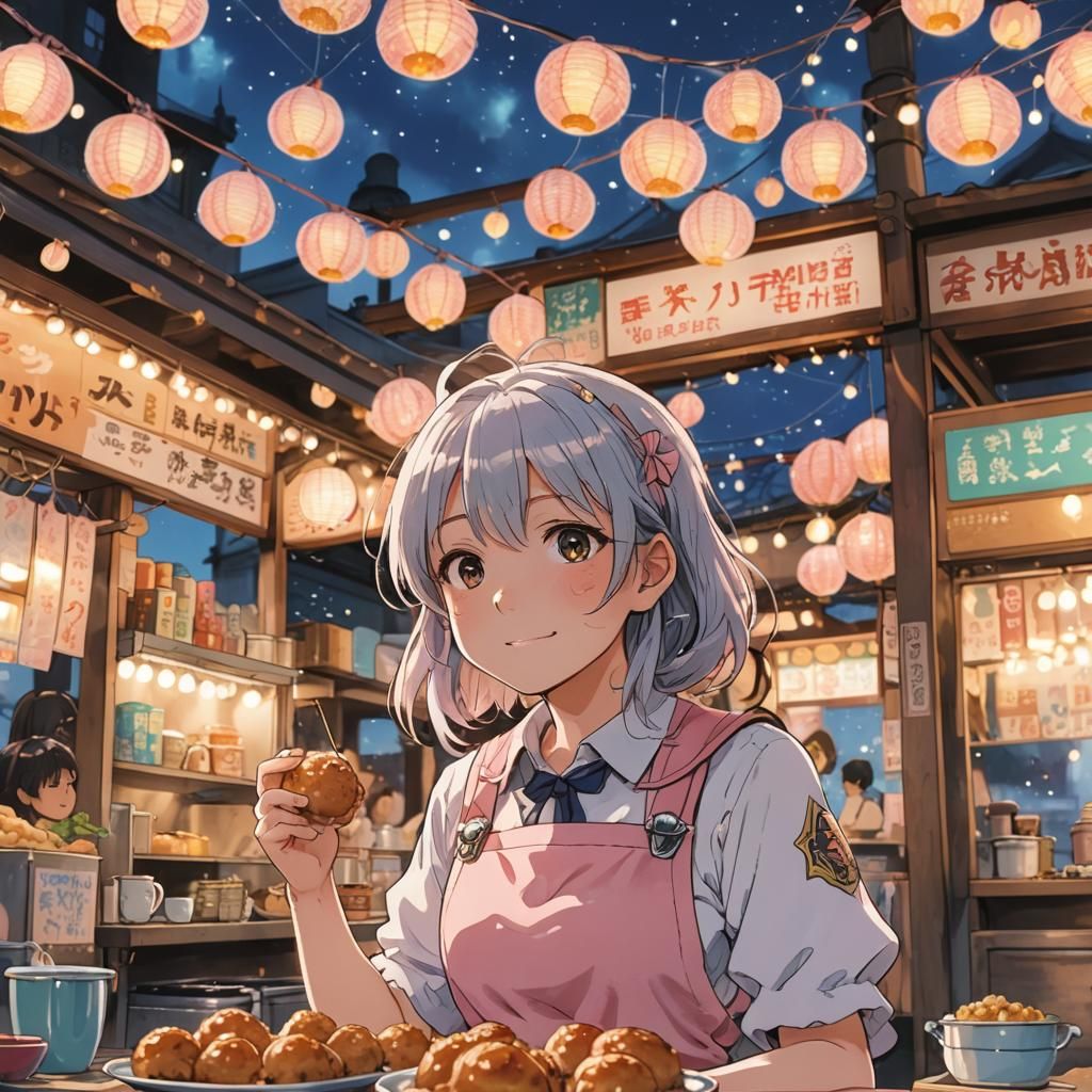 Magical Girl Manga Food Kiosk Illustration