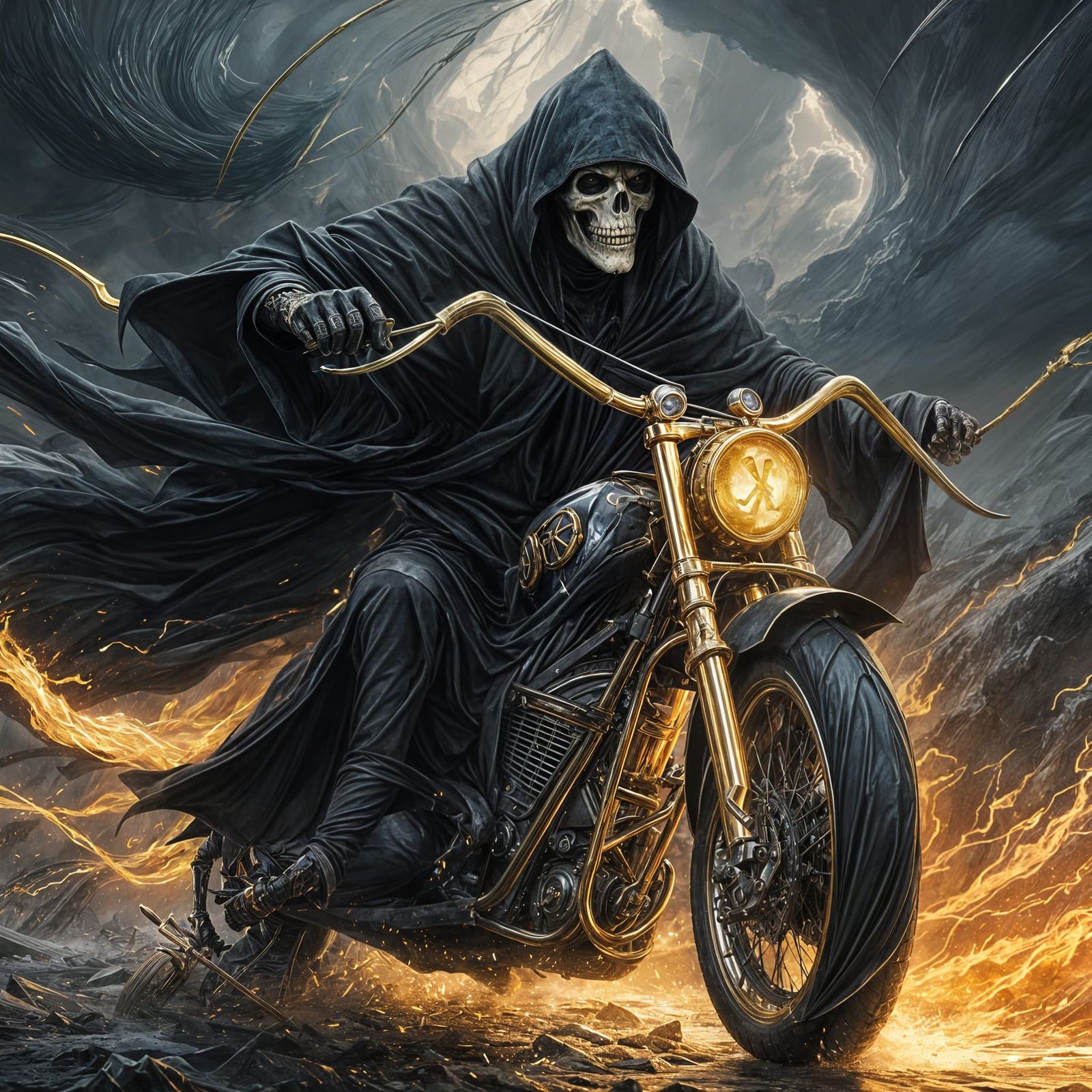 Grim Reaper's Motorcycle Chase with Golden Cape