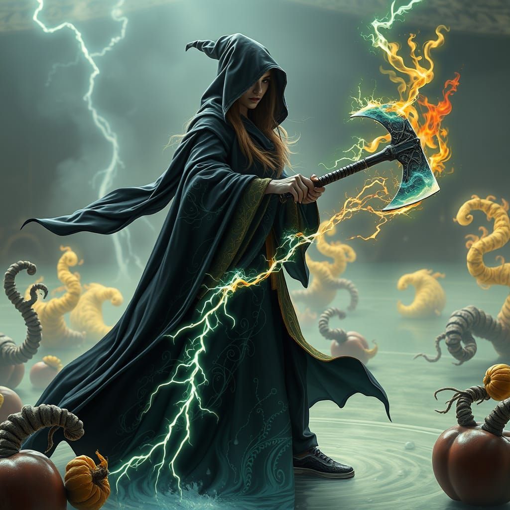 Cyberpunk Witch Conquers Elemental Forces on Mutated Food Co...