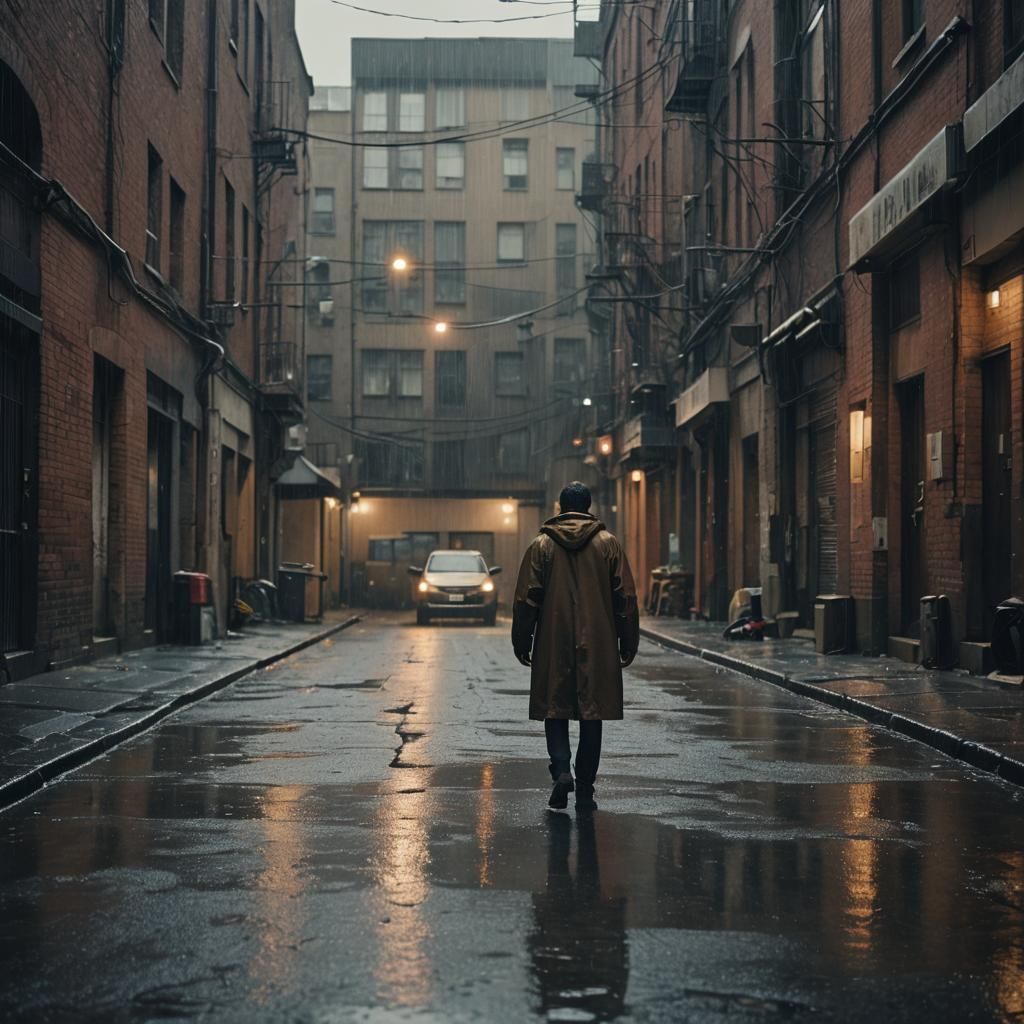 Rainy Alleyway: Cinematic Film Still
