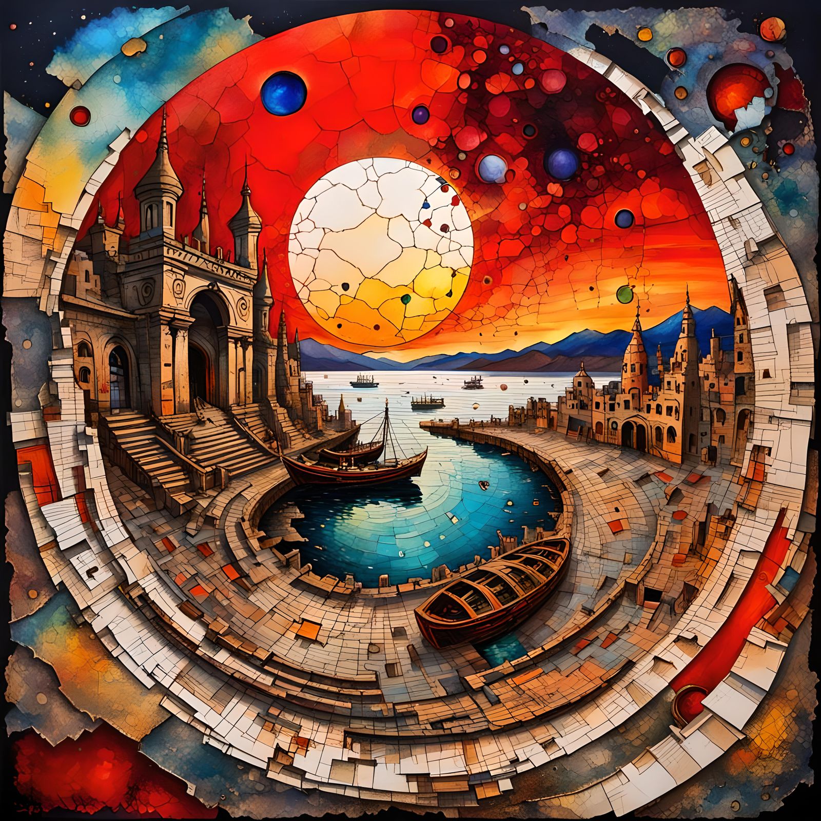 Post-Apocalyptic Dragon City in Expressionist Style