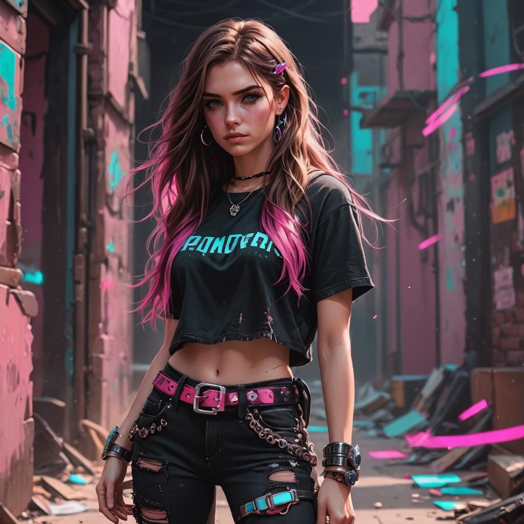 Girl with Pink Hair, Hyper-Realistic Digital Art