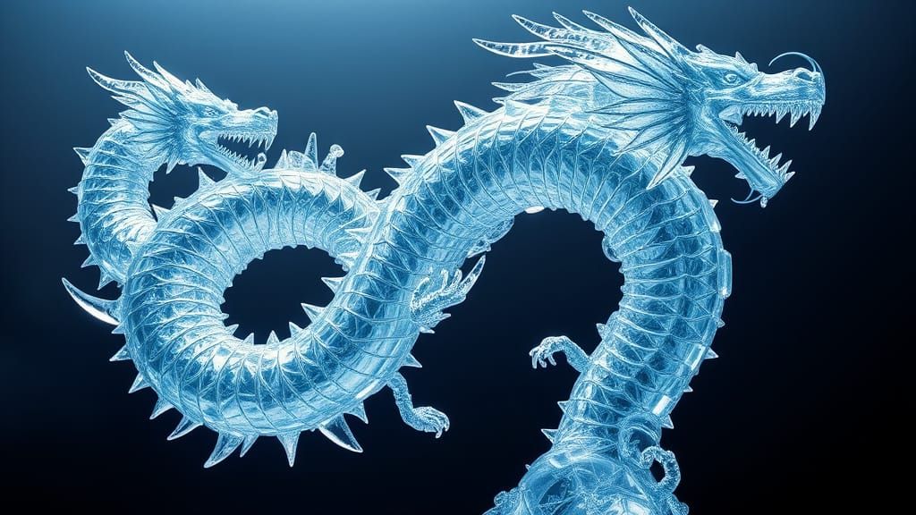 Ethereal Ice Dragon Sculpture in Surrealistic Style