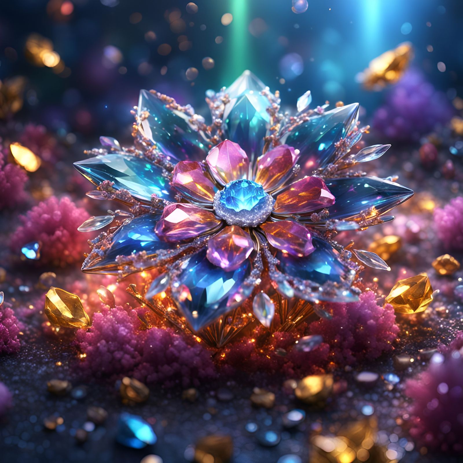 Sparkling Crystal Flower in Detailed Matte Painting