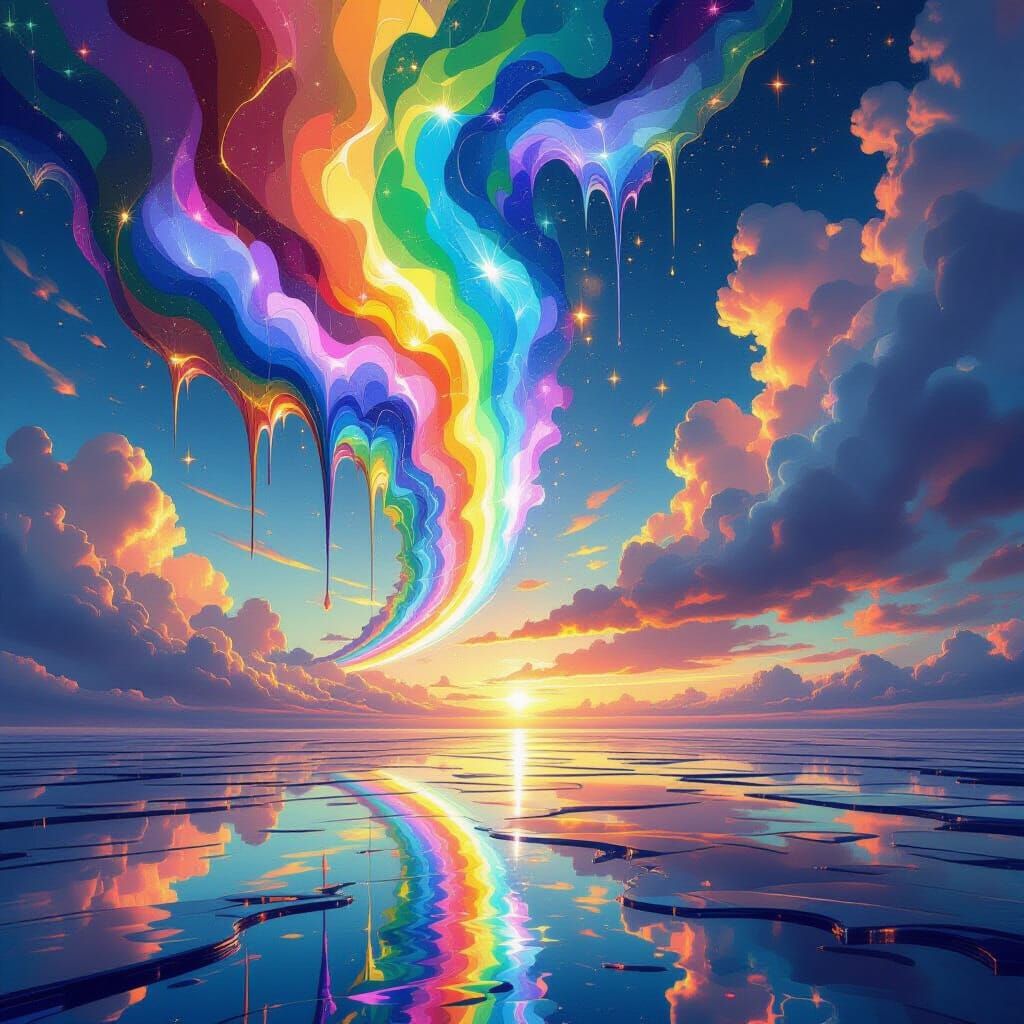 Surreal Dripping Rainbows in a Dreamlike Sky