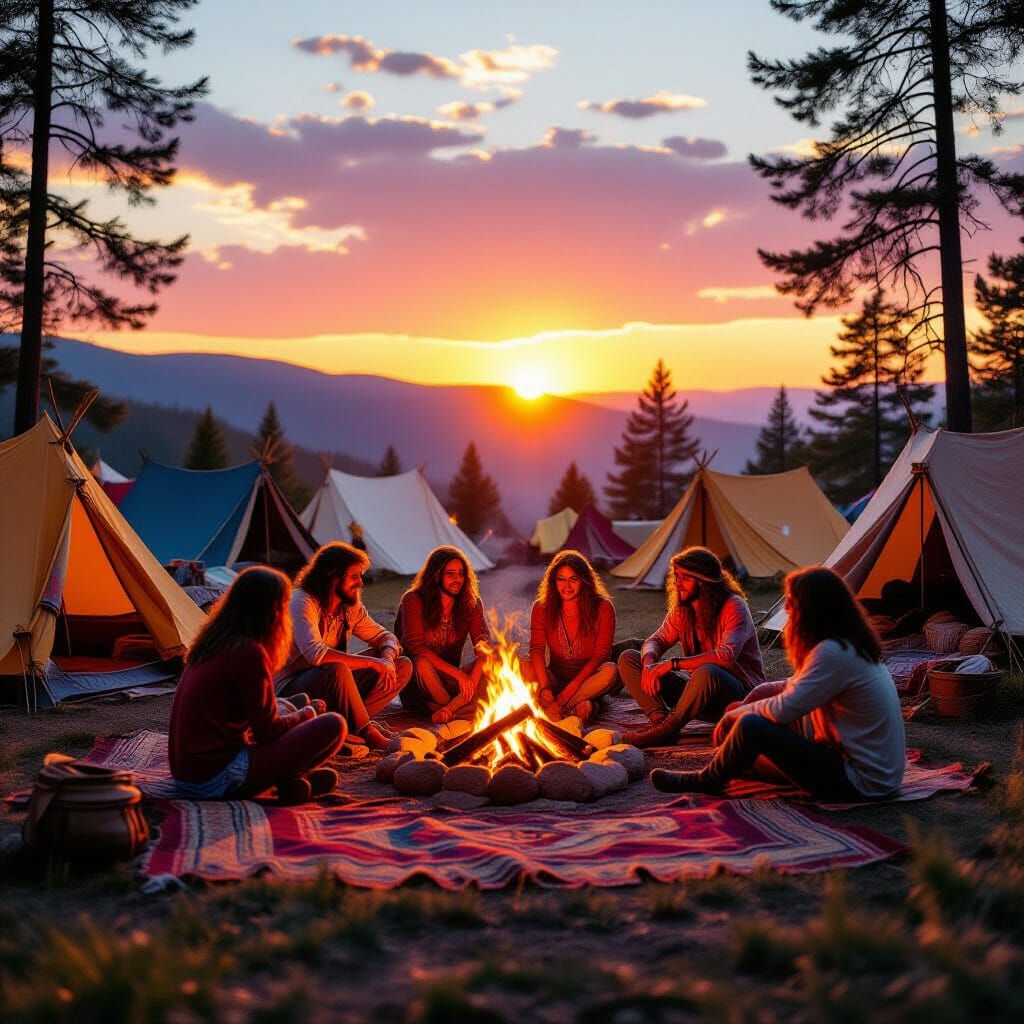 1970s Hippie Camp at Sunset: Authentic Photoshoot Style