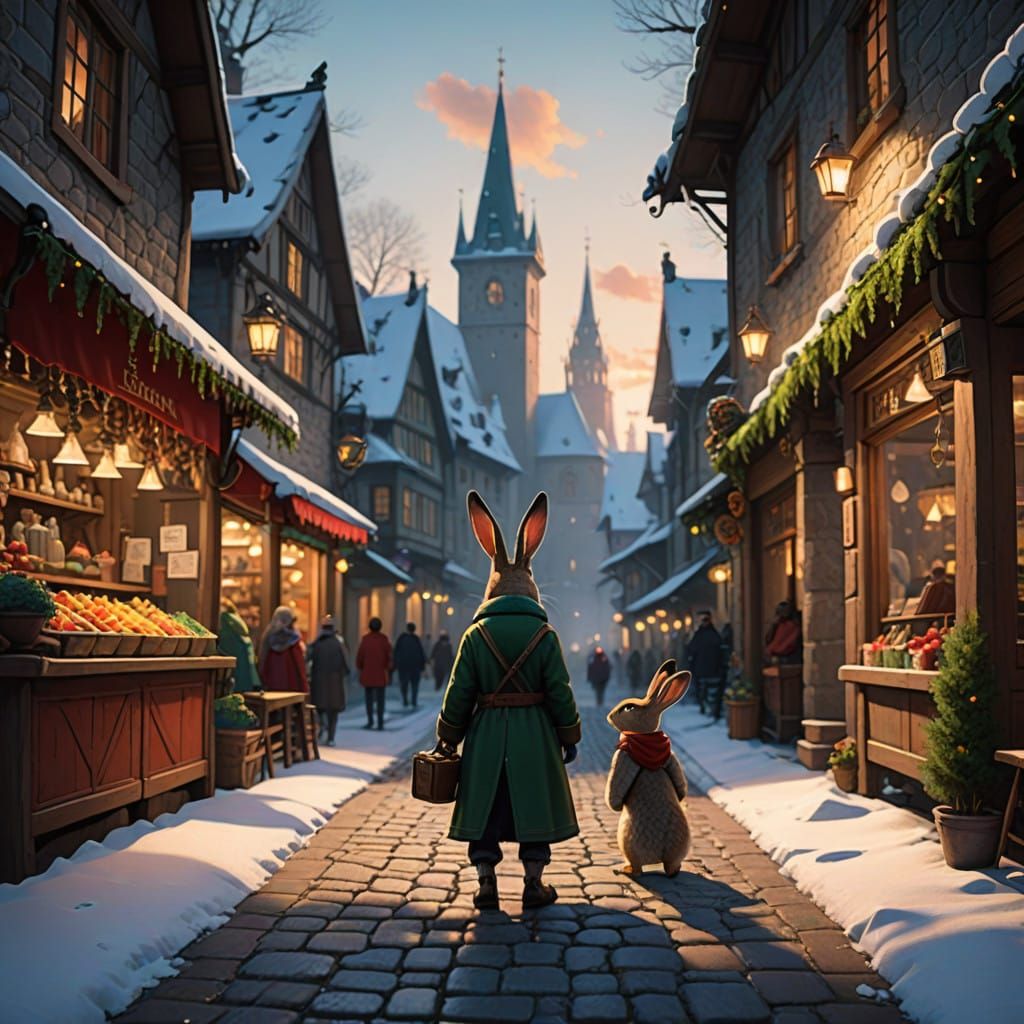 Winter Wonderland Rabbit in Crimson Coat