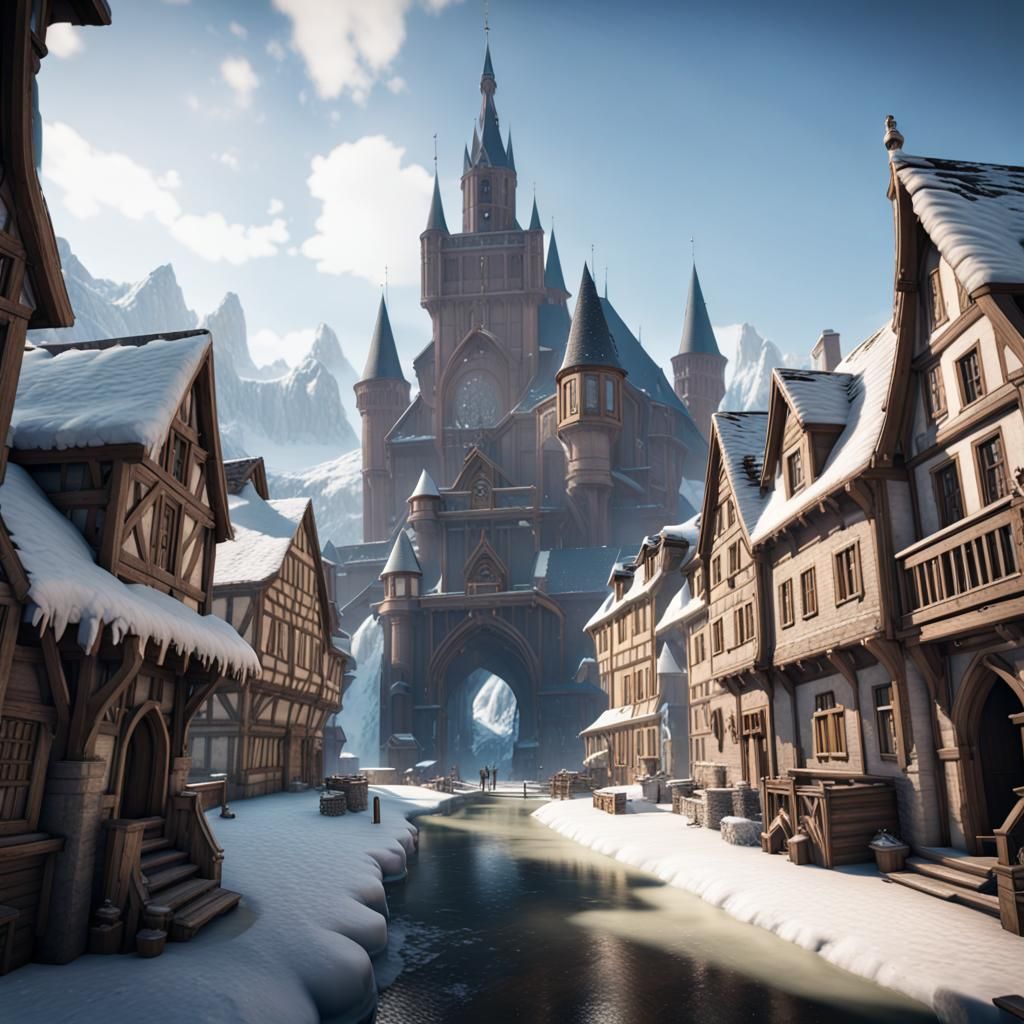 Icy Strasbourg in 3D Game Cinematic Style