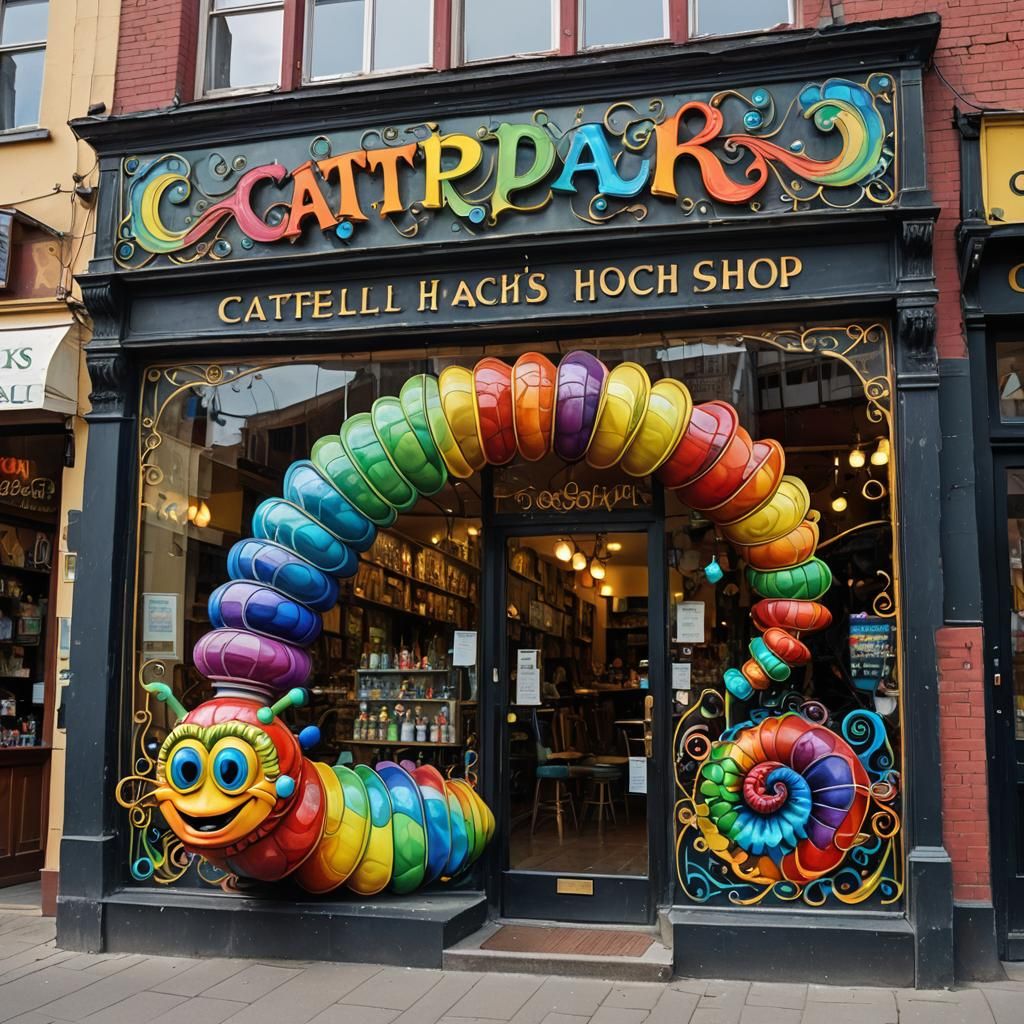 Psychedelic Victorian Caterpillar Shop Sign