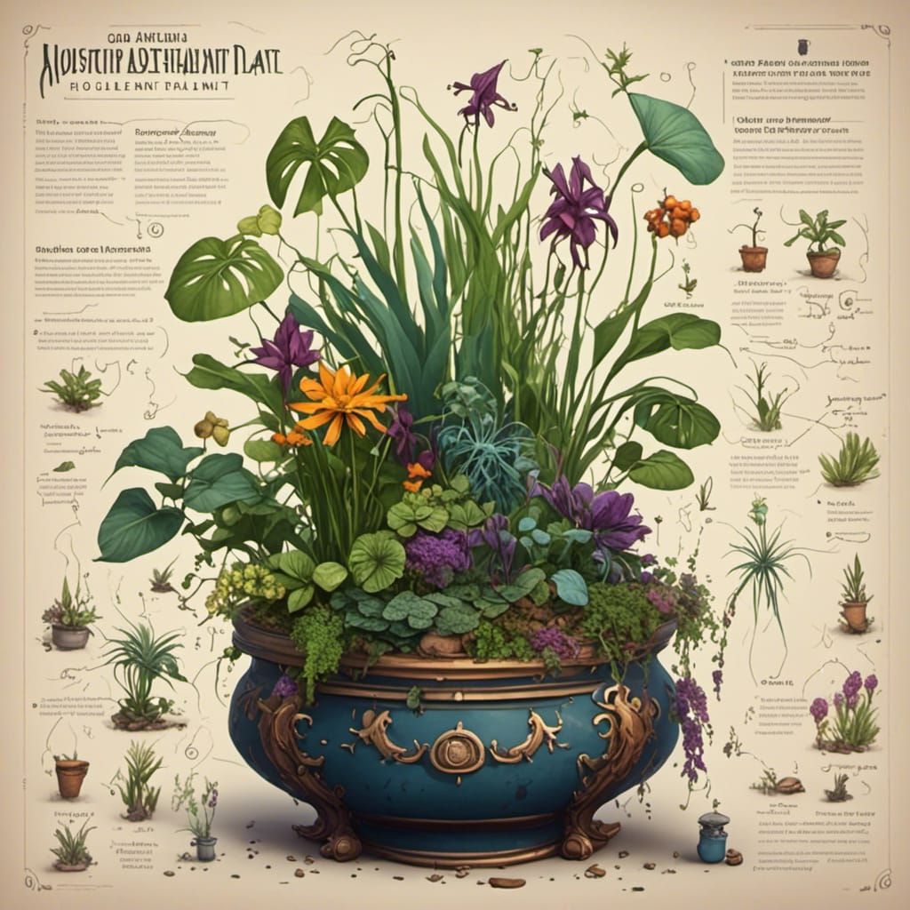 Houseplant with Bold Text in Fantasy Concept Art