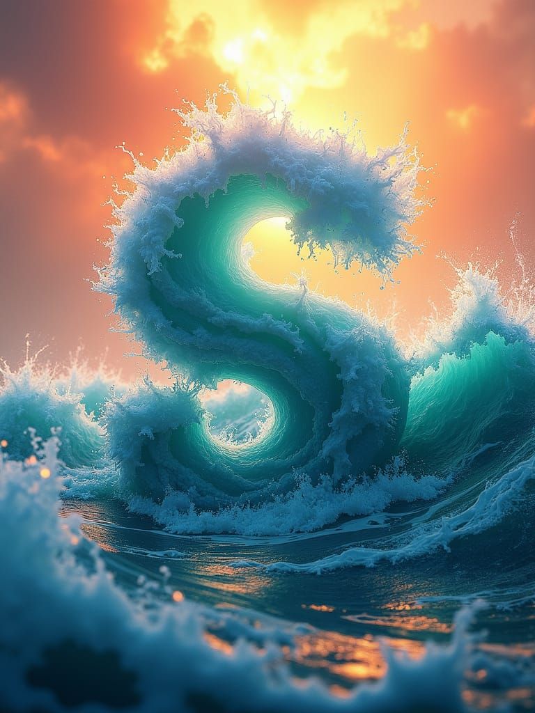 Ocean Waves Form Letter S in Digital Art