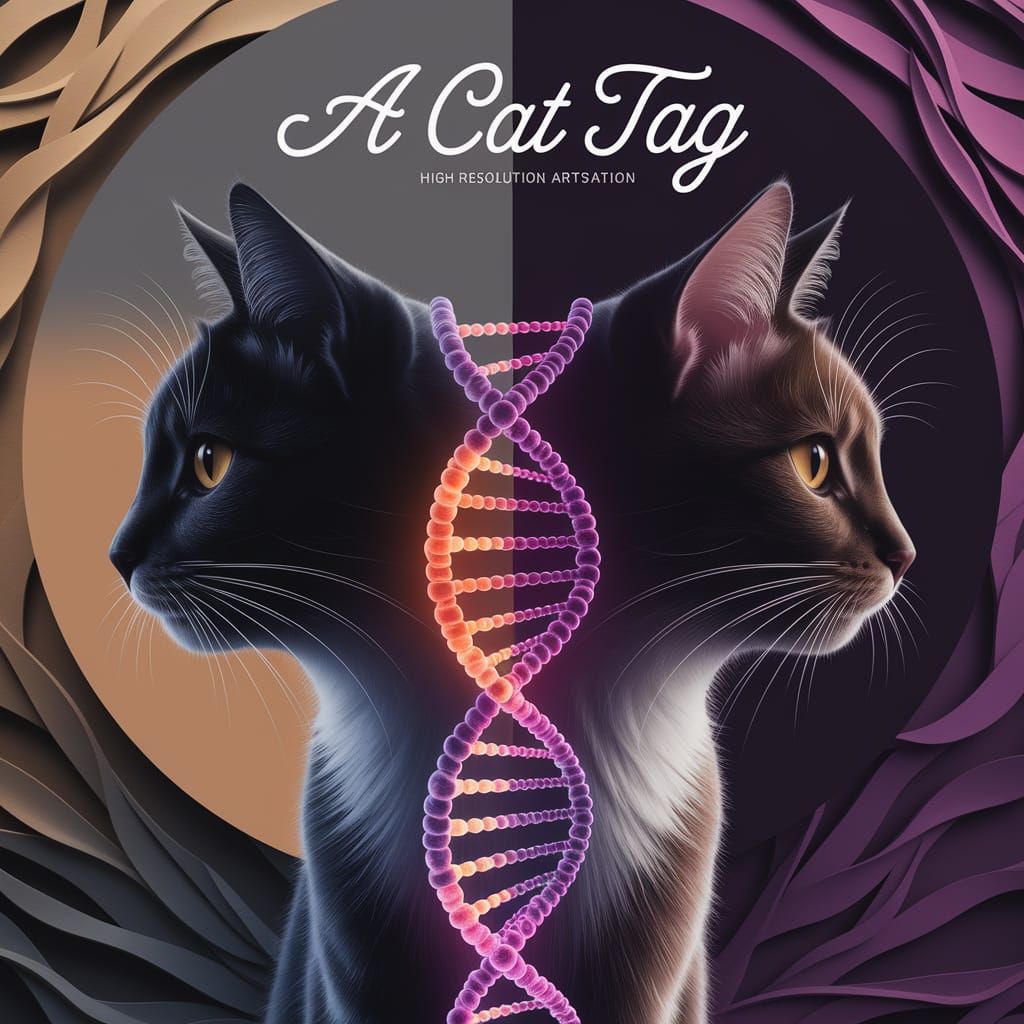 Fantasy Cat DNA Silhouette in Double Exposure