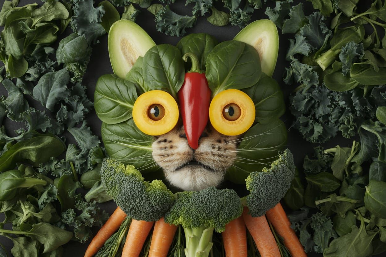 Charming Vegetable Cat Portrait in Arcimboldo Style