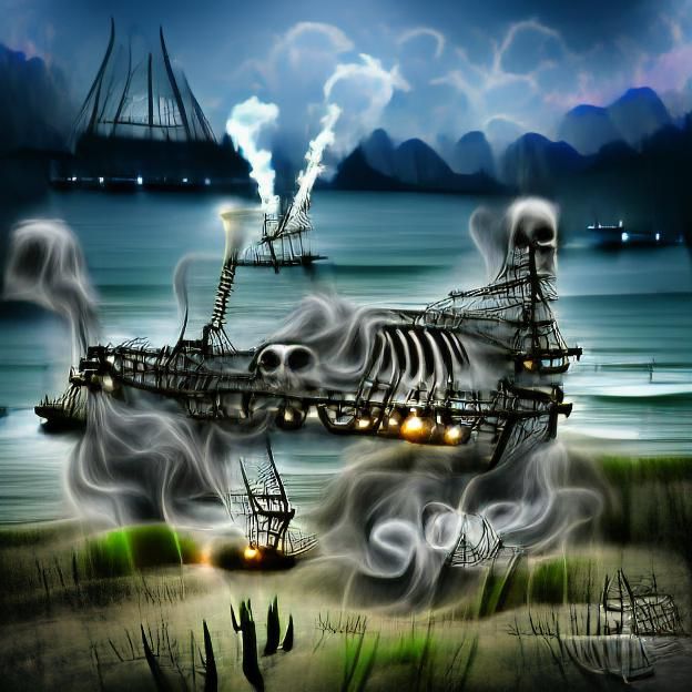 Smokey Skeleton Ship Anchored in Spooky Bay