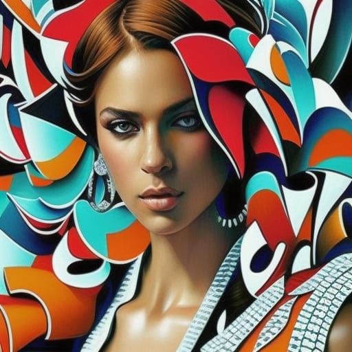 Grainy Portrait of Beautiful Woman in Graffiti Art Style