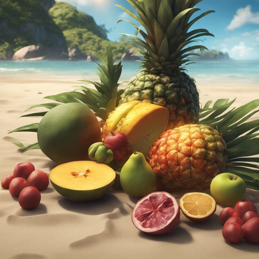 Tropical Fruit Still Life on a Beach