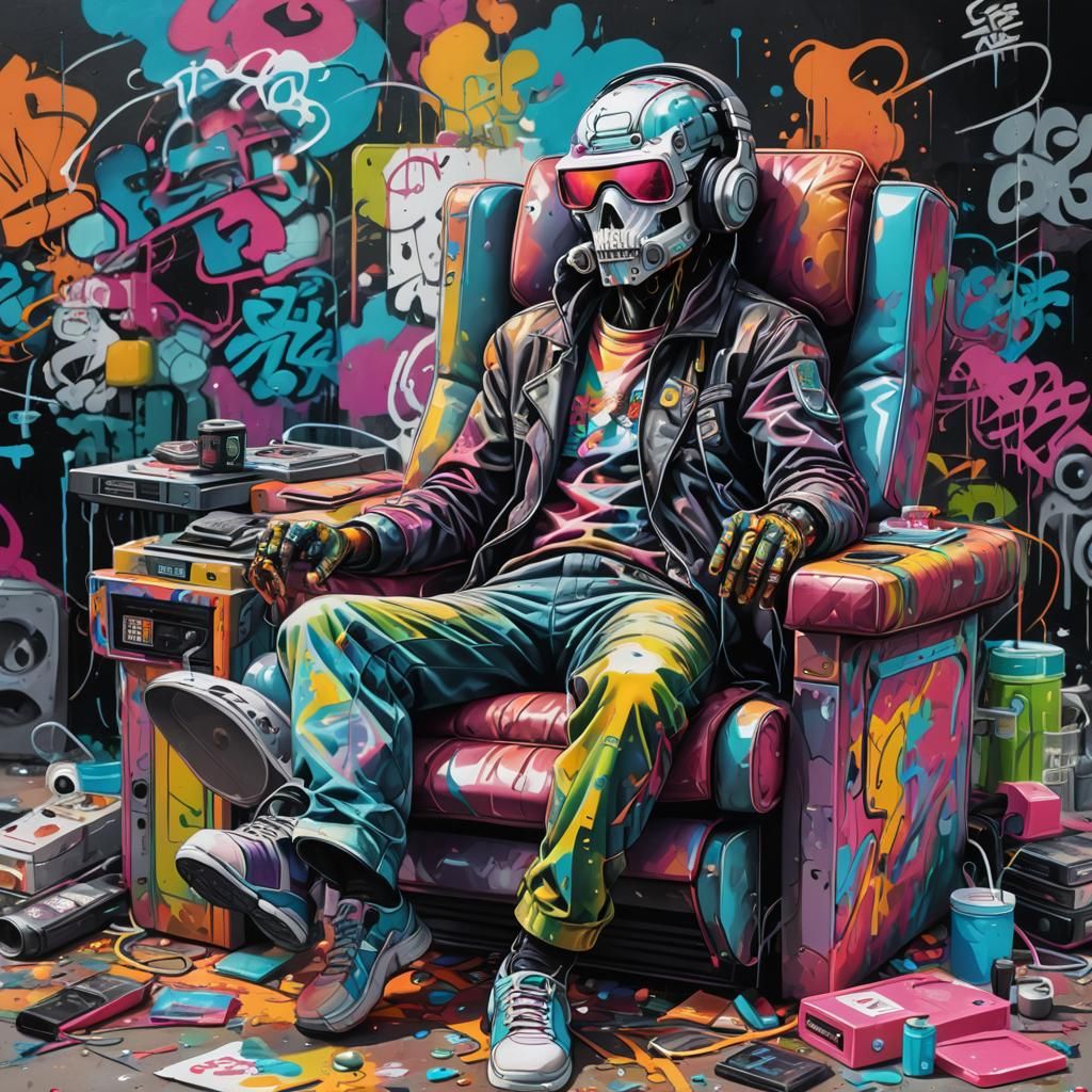 Decopunk Scene with Stereo System and Holography