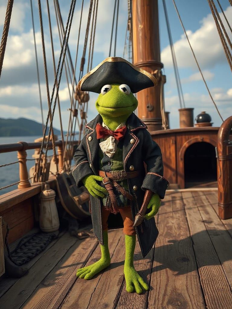 Kermit the Frog as Pirate Captain on Sailing Ship
