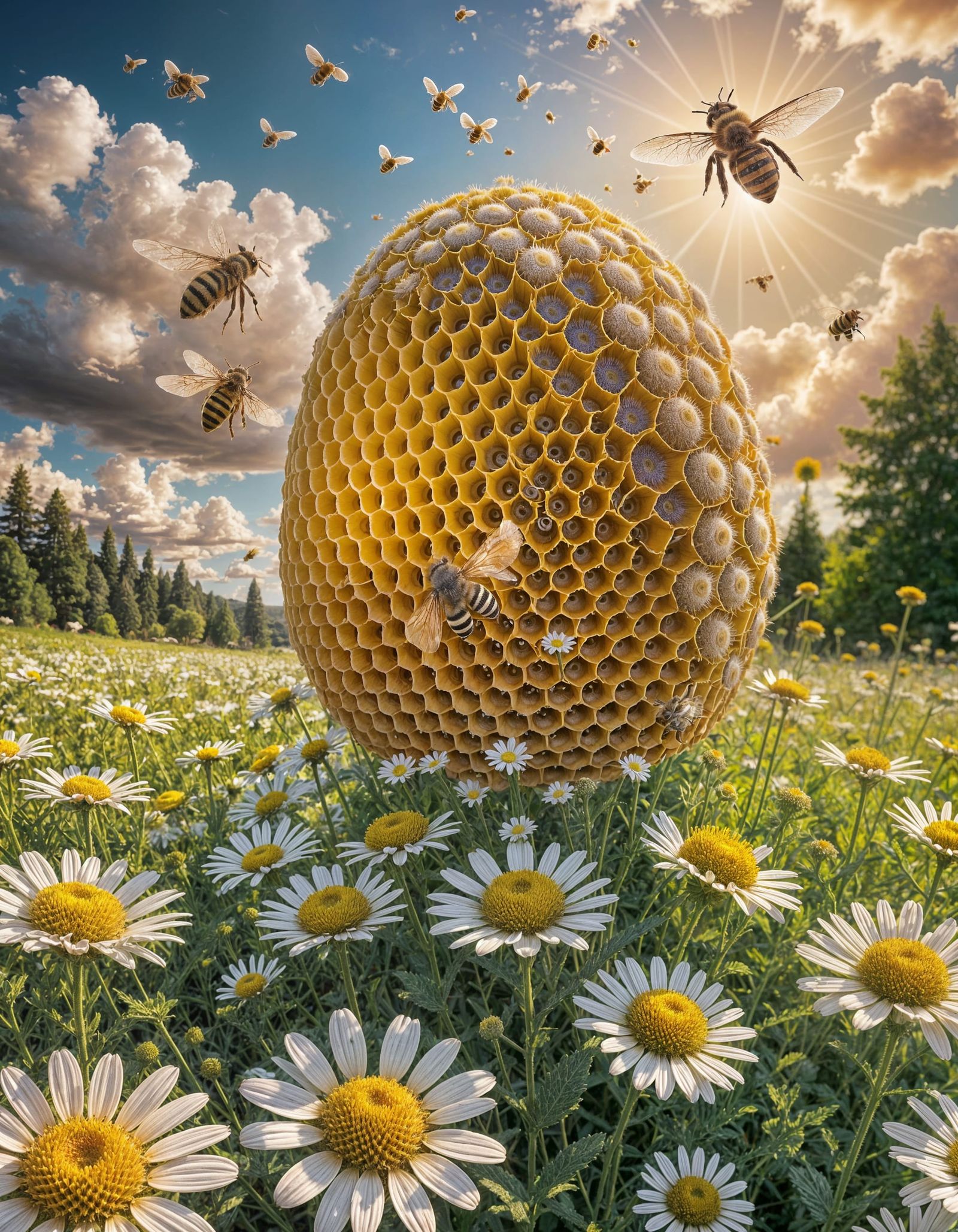 A beehive Very Huge and massive And the bees Beautiful around the hive That bee Worker Busy, busy.Around Those are And a...