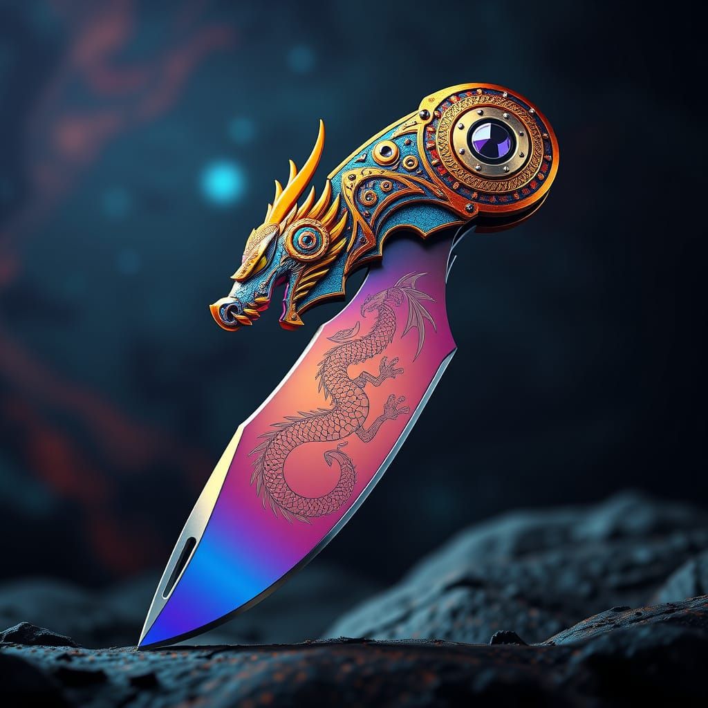 Fantastical Folding Dragon Pocket Knife in Intricate Matte P...