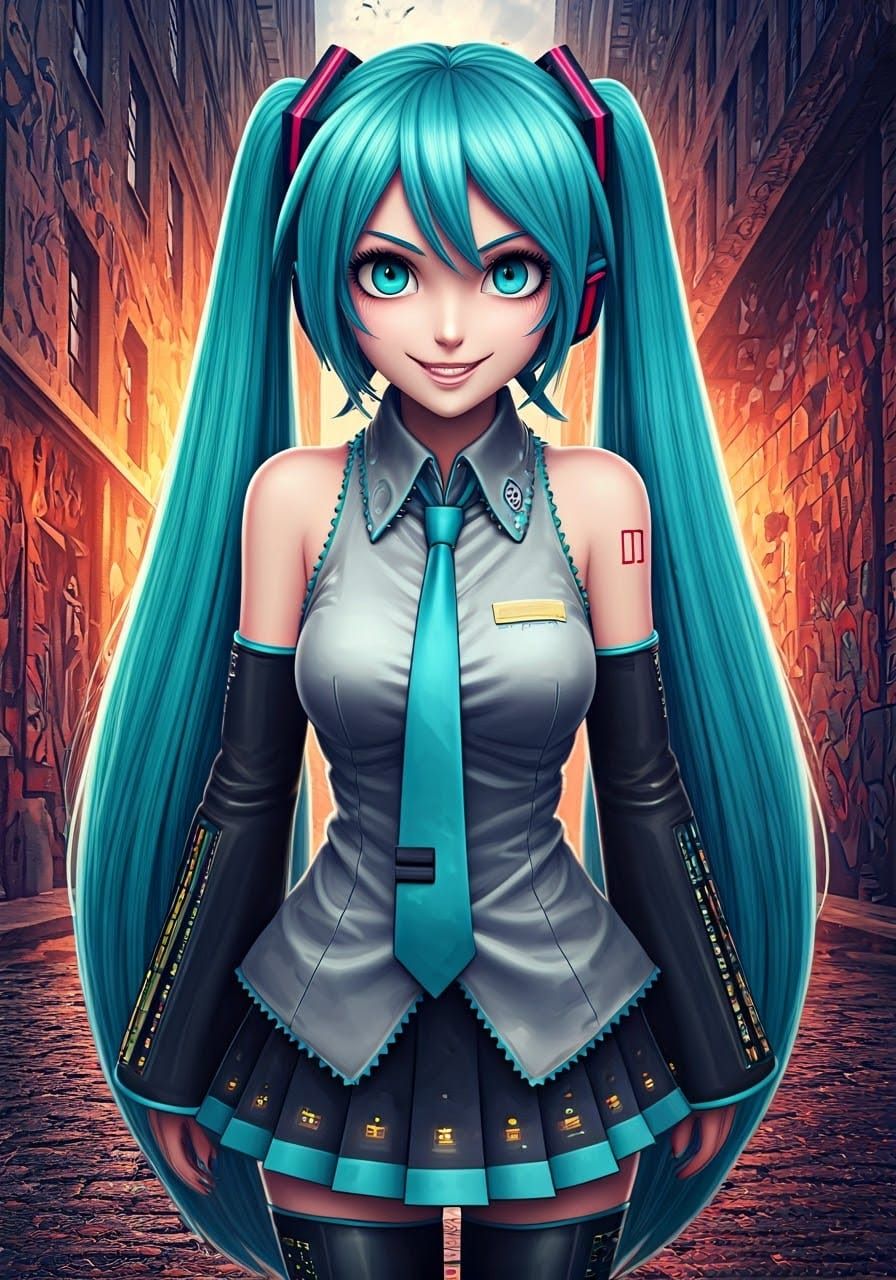 Cyberpunk Woman in Miku Cosplay, Unnervingly Contorted