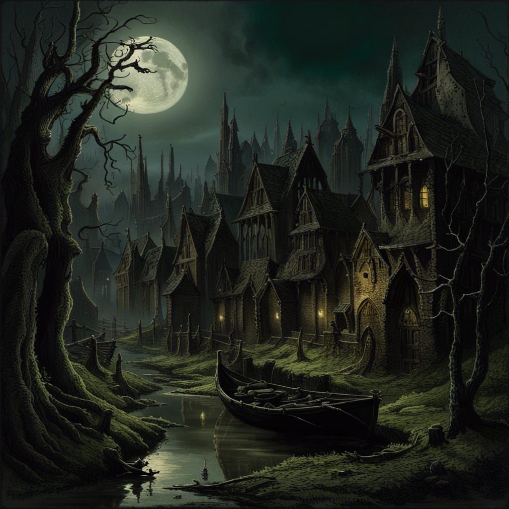 High Gothic Medieval Village in Dark Swamp