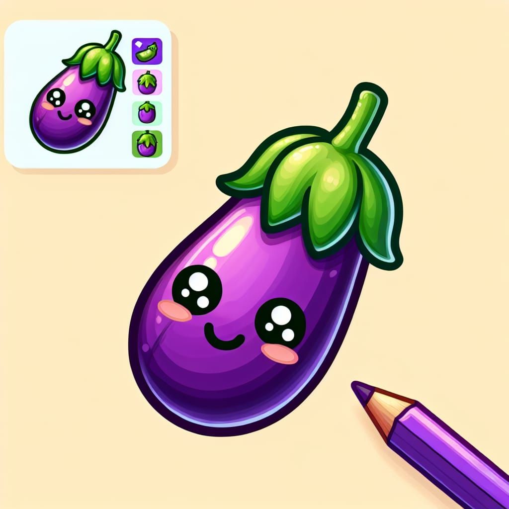 Adorable Cartoon Eggplant in a Vegetable Garden